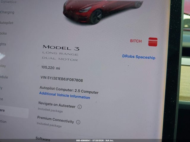 5YJ3E1EB6JF087808 Tesla Model 3 Long Range/performance