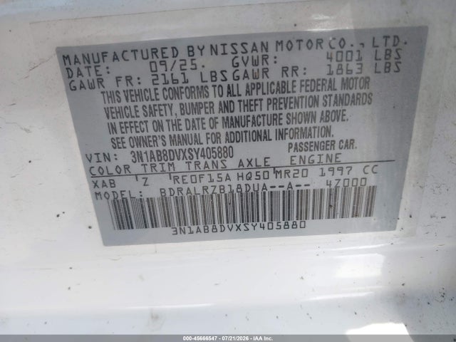 2025 Nissan Sentra Sr მანქანა იყიდება აუქციონზე, vin: 3N1AB8DVXSY405880, აუქციონის ნომერი: 45666547