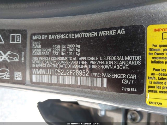 45666565 :رقم المزاد ، WMWLU1C52J2F28952 vin ، 2018 Mini Clubman Cooper مزاد بيع