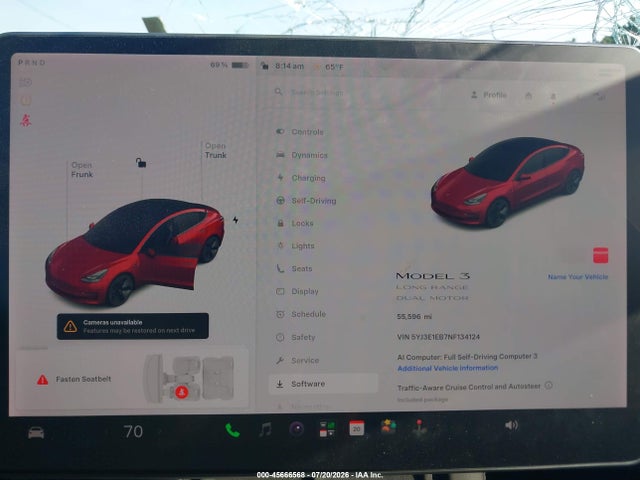 45666568 :رقم المزاد ، 5YJ3E1EB7NF134124 vin ، 2022 Tesla Model 3 Long Range Dual Motor All-wheel Drive مزاد بيع