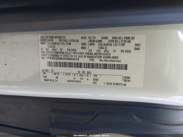 Ford Transit-350 Xl 2019 1FBZX2ZM6KKB43616 Image 9