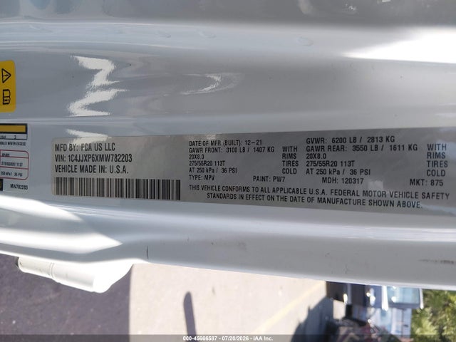 Aukcja sprzedaży 2021 Jeep Wrangler 4xe Unlimited Sahara 4x4, vin: 1C4JJXP6XMW782203, numer aukcji: 45666587