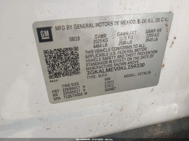 Aukcja sprzedaży 2019 Gmc Terrain Sle, vin: 3GKALMEV0KL159330, numer aukcji: 45666599