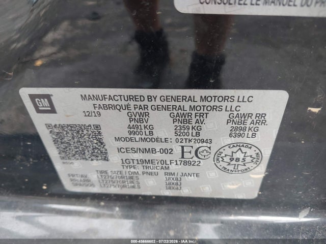Aukcja sprzedaży 2020 Gmc Sierra 2500hd Sle, vin: 1GT19ME70LF178922, numer aukcji: 45666602