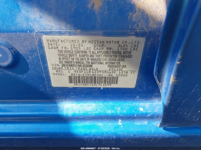 45666607 :رقم المزاد ، 3N1CN8DV1ML923599 vin ، 2021 Nissan Versa S Xtronic Cvt مزاد بيع