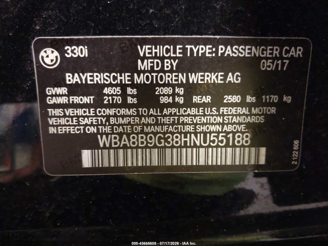 Продаж на аукціоні авто 2017 Bmw 3 Series 330i, vin: WBA8B9G38HNU55188, номер лоту: 45666608