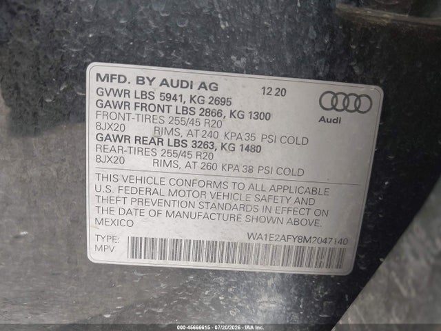 Продаж на аукціоні авто 2021 Audi Q5 Premium Plus 55 Tfsi E Quattro S Tronic, vin: WA1E2AFY8M2047140, номер лоту: 45666615