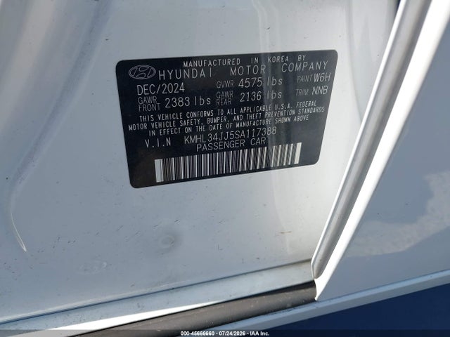 Продаж на аукціоні авто 2025 Hyundai Sonata Hybrid Sel, vin: KMHL34JJ5SA117388, номер лоту: 45666660