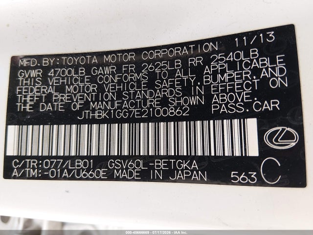Продаж на аукціоні авто 2014 Lexus Es 350, vin: JTHBK1GG7E2100862, номер лоту: 45666669