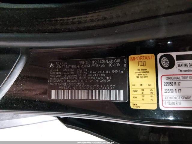 Aukcja sprzedaży 2006 Bmw 525xi, vin: WBANF33526CS36537, numer aukcji: 45666684
