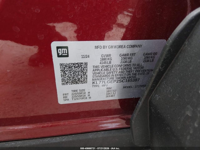 KL77LGEP2SC165387 Chevrolet Trax Fwd 1rs