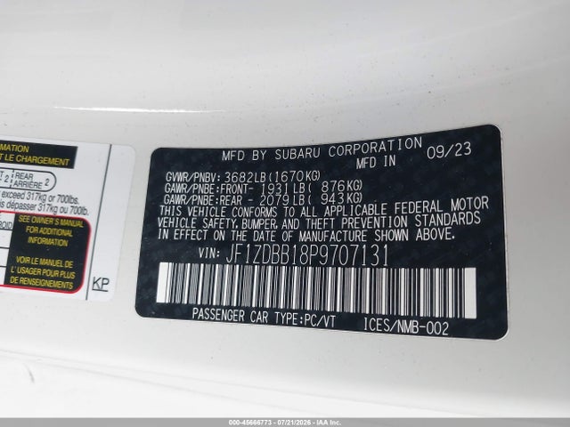 Aukcja sprzedaży 2023 Subaru Brz Premium, vin: JF1ZDBB18P9707131, numer aukcji: 45666773