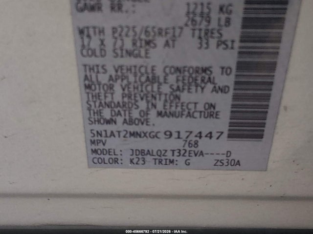 Продажа на аукционе авто 2016 Nissan Rogue Sv, vin: 5N1AT2MNXGC917447, номер лота: 45666792