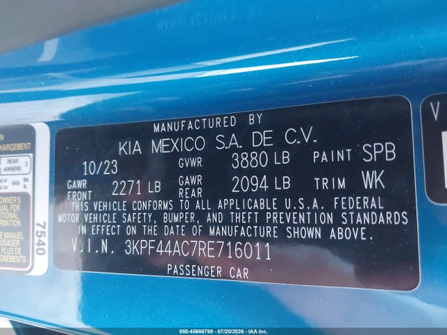 3KPF44AC7RE716011 KIA Forte Gt Manual