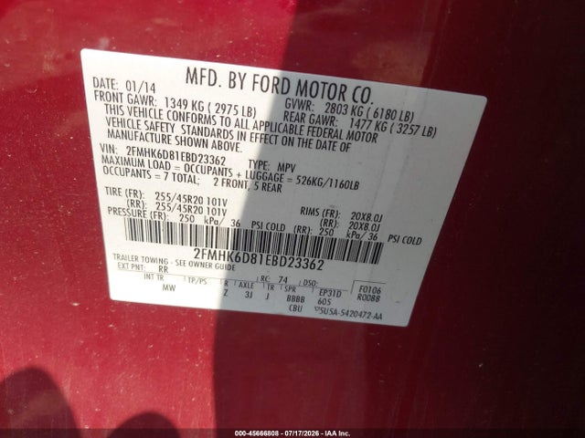 Ford Flex Limited 2014 2FMHK6D81EBD23362 Image 9