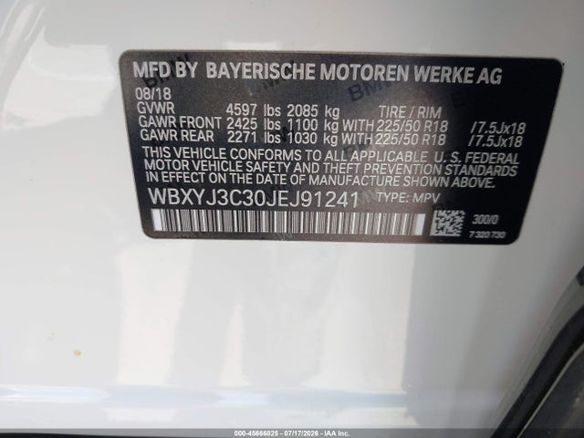 45666825 :رقم المزاد ، WBXYJ3C30JEJ91241 vin ، 2018 Bmw X2 Sdrive28i مزاد بيع