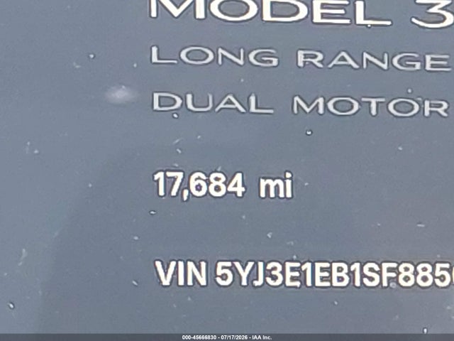 45666830 :رقم المزاد ، 5YJ3E1EB1SF885084 vin ، 2025 Tesla Model 3 Long Range All-wheel Drive مزاد بيع