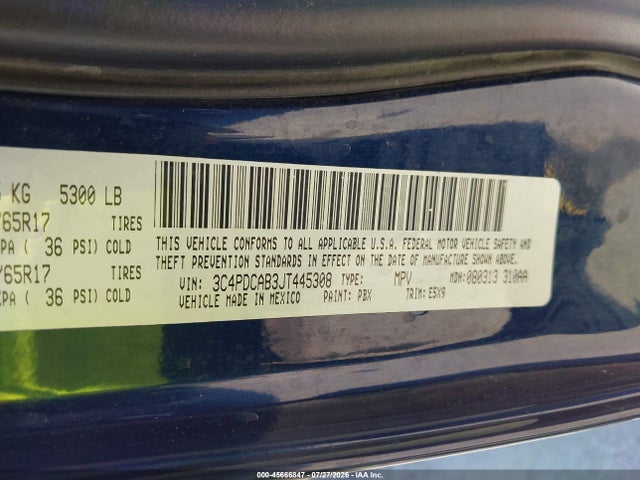 Aukcja sprzedaży 2018 Dodge Journey Se, vin: 3C4PDCAB3JT445308, numer aukcji: 45666847