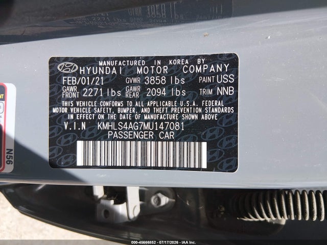 KMHLS4AG7MU147081 Hyundai ELANTRA SEL