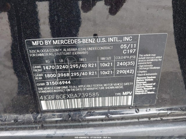 Aukcja sprzedaży 2011 Mercedes-benz Gl 550 4matic, vin: 4JGBF8GEXBA739585, numer aukcji: 45666876