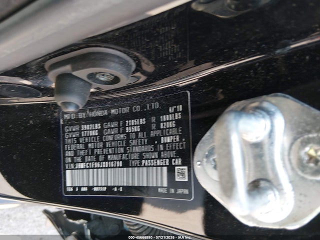 Продажа на аукционе авто 2018 Honda Civic Touring, vin: JHMFC1F96JX016790, номер лота: 45666880