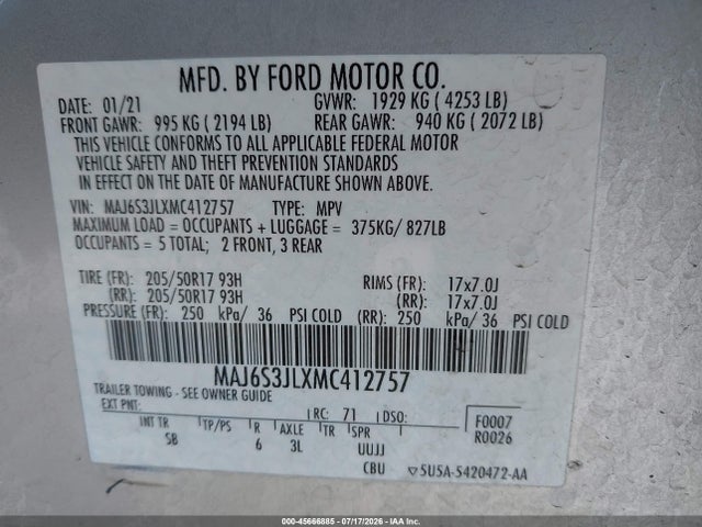 MAJ6S3JLXMC412757 Ford Ecosport Ses