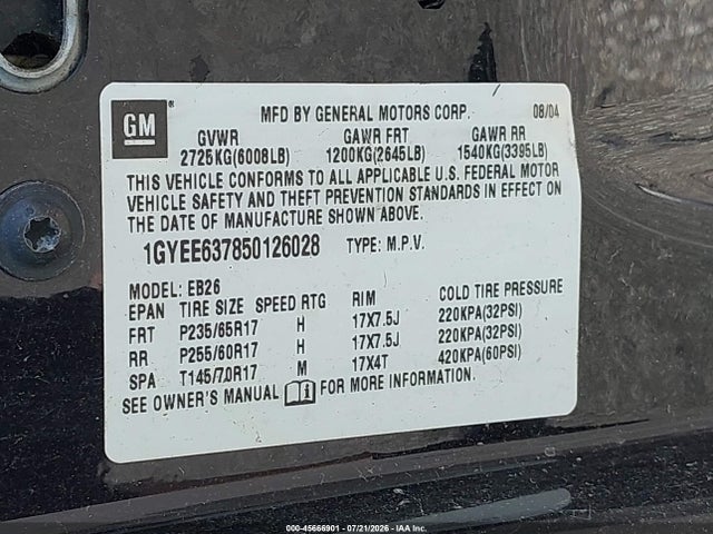 Aukcja sprzedaży 2005 Cadillac Srx V6, vin: 1GYEE637850126028, numer aukcji: 45666901