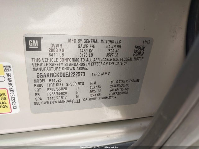 Aukcja sprzedaży 2014 Buick Enclave Premium, vin: 5GAKRCKD0EJ222573, numer aukcji: 45666923