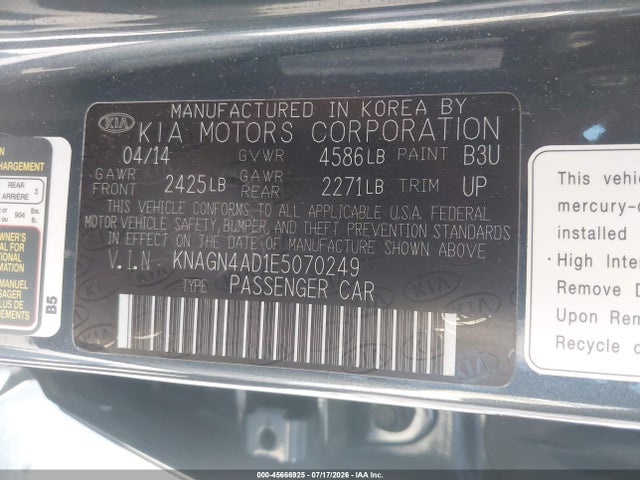 KIA Optima Hybrid Ex 2014 KNAGN4AD1E5070249 Image 9