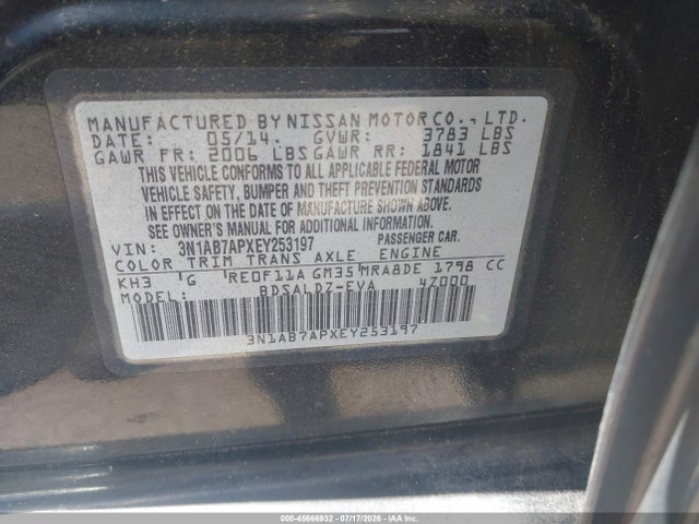 Aukcja sprzedaży 2014 Nissan Sentra Sv, vin: 3N1AB7APXEY253197, numer aukcji: 45666932