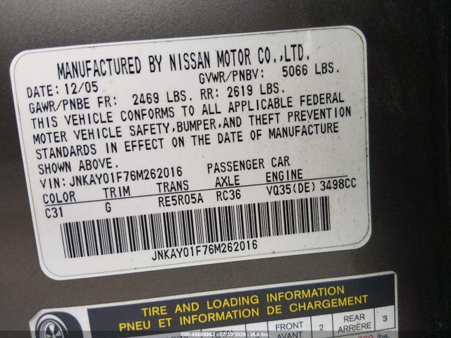 Продажа на аукционе авто 2006 Infiniti M35x, vin: JNKAY01F76M262016, номер лота: 45666963