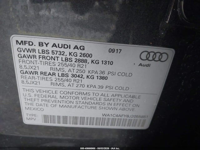 45666968 :رقم المزاد ، WA1C4AFY8J2055851 vin ، 2018 Audi Sq5 3.0t Premium Plus مزاد بيع