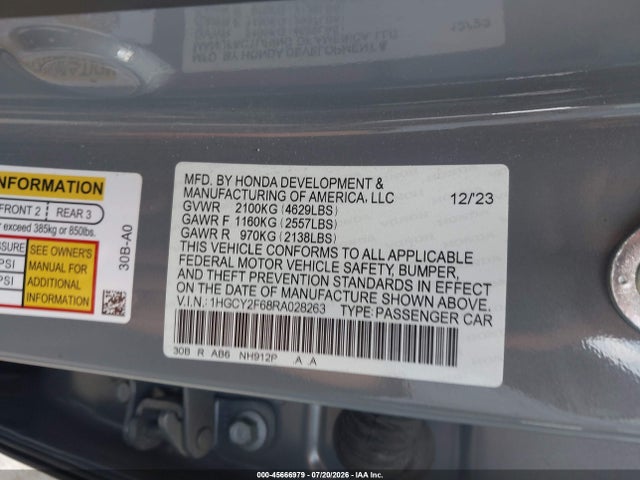 1HGCY2F68RA028263 Honda Accord Hybrid Ex-l
