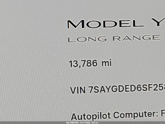Продаж на аукціоні авто 2025 Tesla Model Y Long Range Dual Motor Rear-wheel Drive, vin: 7SAYGDED6SF258838, номер лоту: 45667020