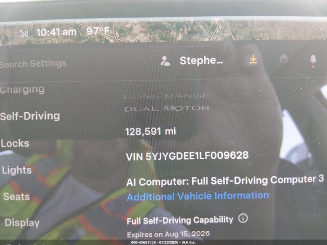 45667026 :رقم المزاد ، 5YJYGDEE1LF009628 vin ، 2020 Tesla Model Y Long Range Dual Motor All-wheel Drive مزاد بيع