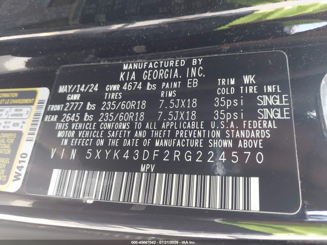 2024 Kia Sportage Sx მანქანა იყიდება აუქციონზე, vin: 5XYK43DF2RG224570, აუქციონის ნომერი: 45667042