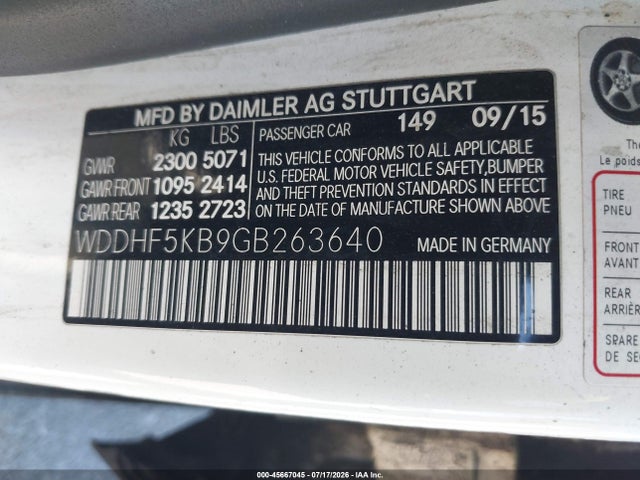 Aukcja sprzedaży 2016 Mercedes-benz E 350, vin: WDDHF5KB9GB263640, numer aukcji: 45667045