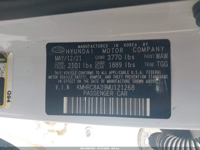 45667083 :رقم المزاد ، KMHRC8A39MU121268 vin ، 2021 Hyundai Venue Sel مزاد بيع