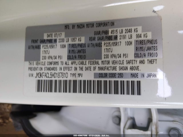 Продажа на аукционе авто 2017 Mazda Cx-5 Touring, vin: JM3KFACL5H0187810, номер лота: 45667096