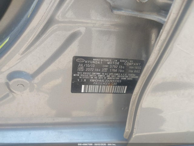 Aukcja sprzedaży 2013 Hyundai Elantra Gls, vin: KMHDH4AE2DU933369, numer aukcji: 45667099