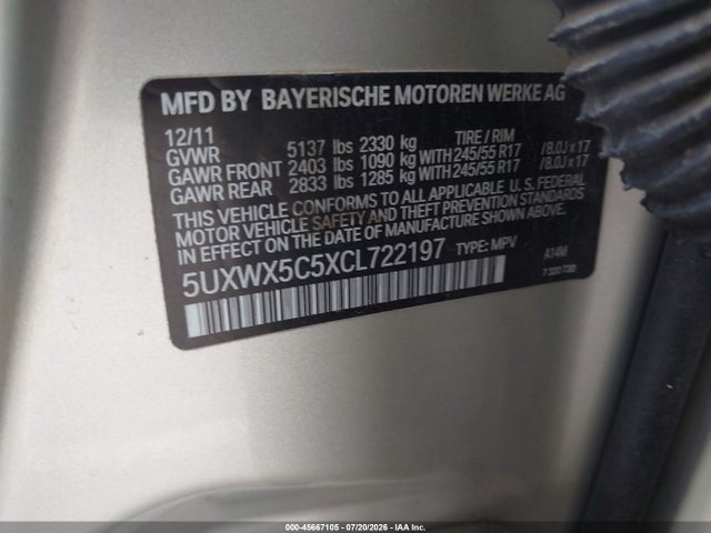 2012 Bmw X3 Xdrive28i მანქანა იყიდება აუქციონზე, vin: 5UXWX5C5XCL722197, აუქციონის ნომერი: 45667105