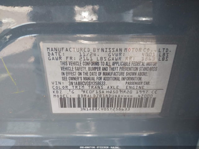 3N1AB8CV0SY258633 Nissan SENTRA SV