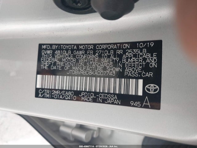 Продаж на аукціоні авто 2019 Toyota Mirai, vin: JTDBVRBD8KA007743, номер лоту: 45667114