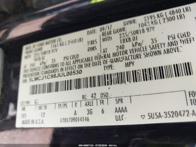 Продаж на аукціоні авто 2018 Lincoln Mkc Premiere, vin: 5LMCJ1C98JUL00530, номер лоту: 45667124