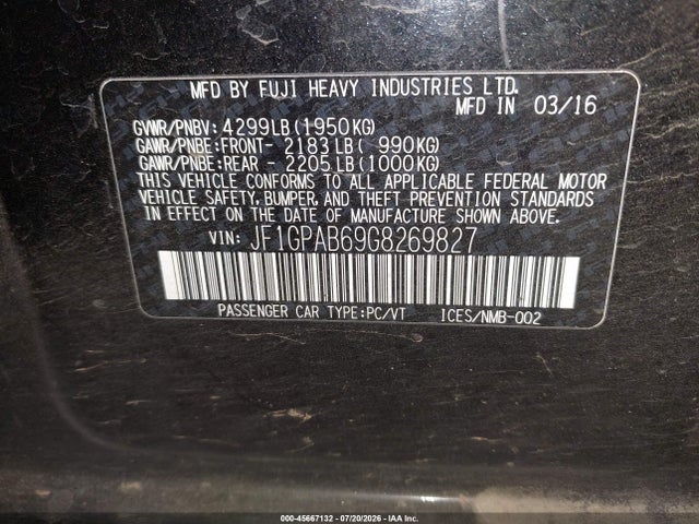 2016 Subaru Impreza 2.0i Premium მანქანა იყიდება აუქციონზე, vin: JF1GPAB69G8269827, აუქციონის ნომერი: 45667132