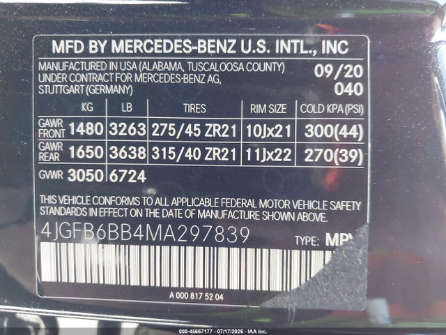2021 Mercedes-benz Amg Gle 53 4matic მანქანა იყიდება აუქციონზე, vin: 4JGFB6BB4MA297839, აუქციონის ნომერი: 45667177