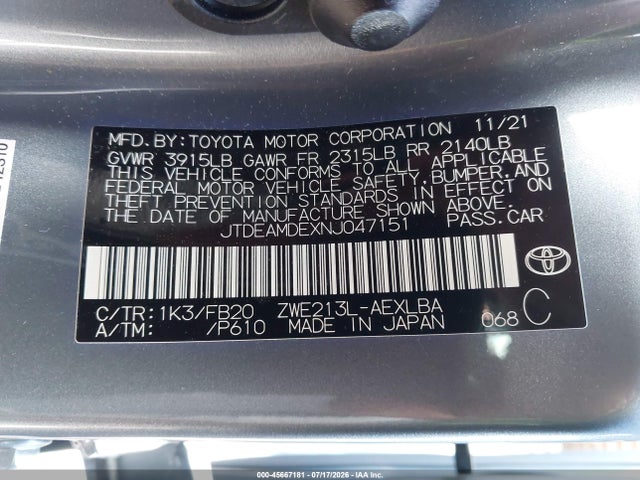Toyota Corolla Hybrid Le 2022 JTDEAMDEXNJ047151 Image 9