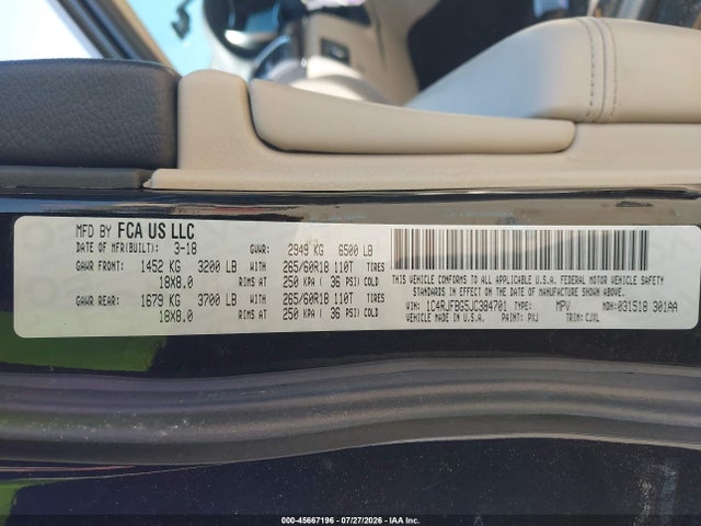Продажа на аукционе авто 2018 Jeep Grand Cherokee Limited 4x4, vin: 1C4RJFBG5JC384701, номер лота: 45667196