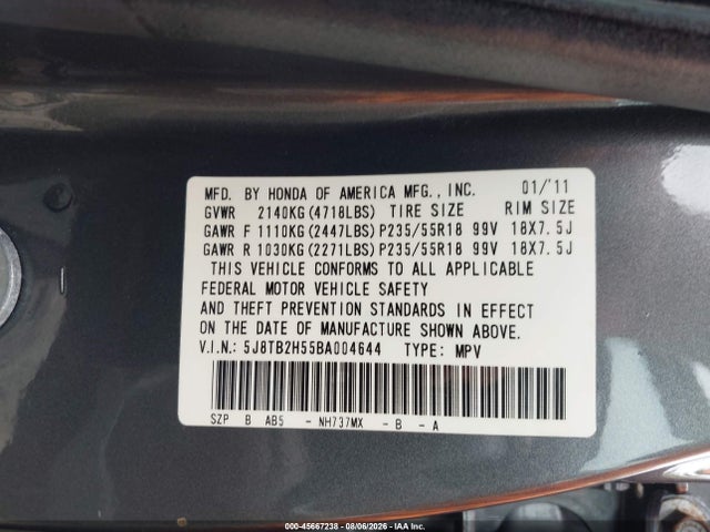 Продаж на аукціоні авто 2011 Acura Rdx, vin: 5J8TB2H55BA004644, номер лоту: 45667238