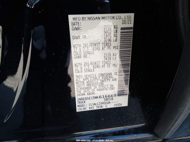 Продаж на аукціоні авто 2022 Nissan Frontier Sv 4x2, vin: 1N6ED1EJ3NN616669, номер лоту: 45667252